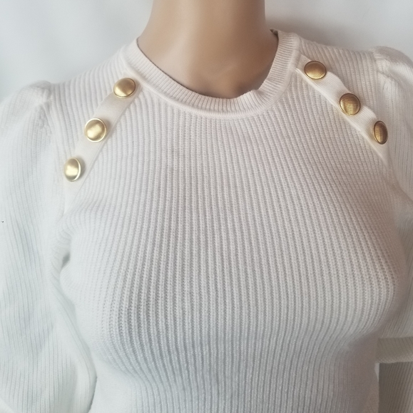 Zara puff shoulder gold button knit sweater - Picture 8 of 9